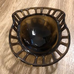 Vintage Duncan and Miller brown smoky quartz color cutout edge accent bowl